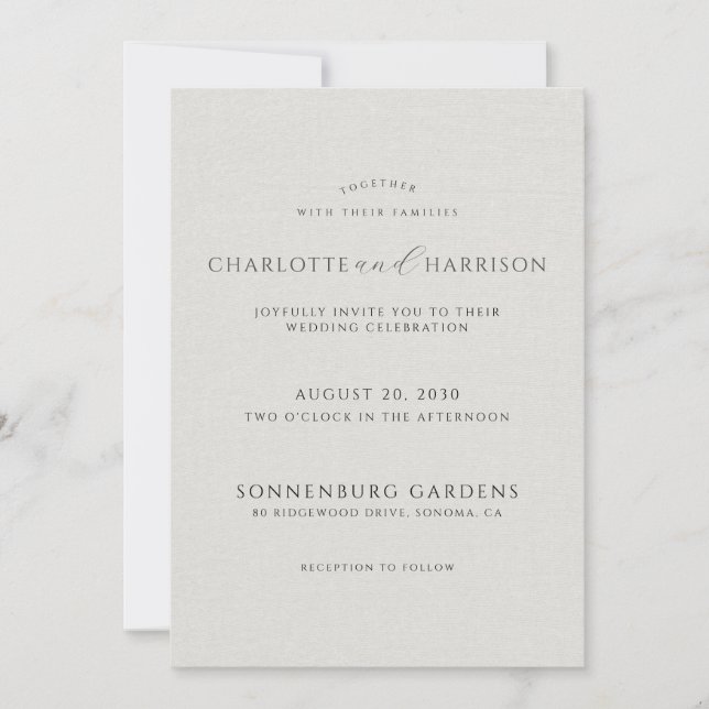 Convite Photo Monogram White Faux Linen Wedding Invitation (Frente)