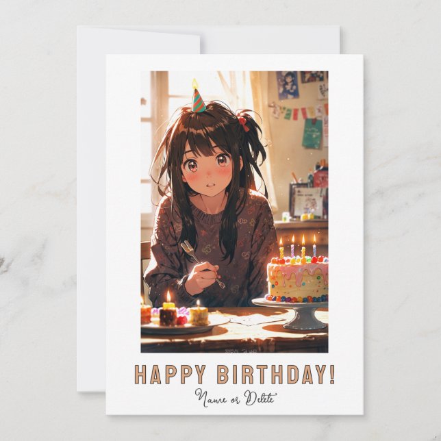 Convite *PHOTO NAME Birthday Cake ANIME Girl  (Frente)