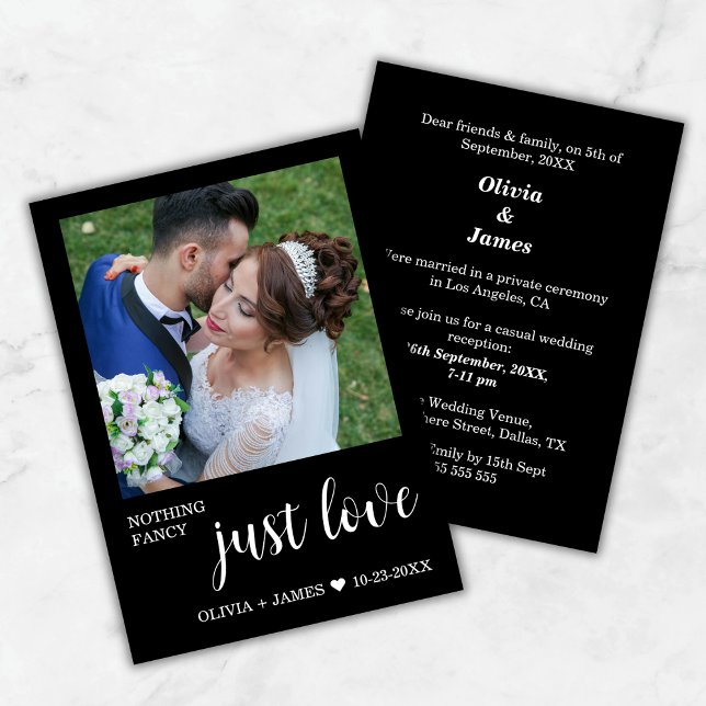 Convite Photo Nothing Fancy Just Love Wedding Reception   (Photo Black Nothing Fancy Just Love Wedding Reception Invitation)