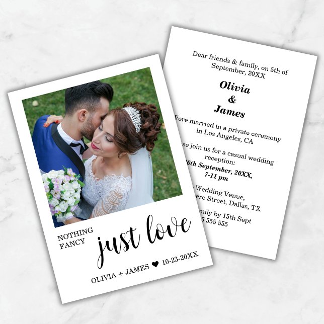 Convite Photo Nothing Fancy Just Love Wedding Reception   (Photo White Nothing Fancy Just Love Wedding Reception Invitation )