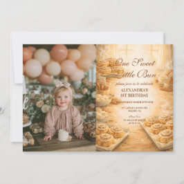 Convite Photo One Sweet Little Bun First Birthday