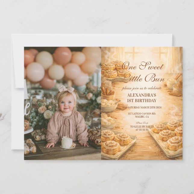 Convite Photo One Sweet Little Bun First Birthday (Frente)