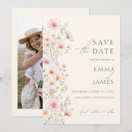 Convite Photo Pastel Wildflowers Wedding Save the Date 