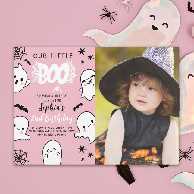 Convite Photo Pink Halloween Birthday – Our Little Boo (Criador carregado)