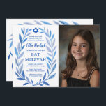 Convite PHOTO QR Bat Mitzvah, PERSONALIZADO A Cores Aquáti<br><div class="desc">Cartão perfeito para anunciar um morcego mitzvah, bar mitzvah ou outra celebração judaica! A mão desenhou uma delicada arte de trama de folha para você! TOTALMENTE PERSONALIZÁVEL! Clique em "Personalizar" acima para editar o texto, adicionar sua foto e adicionar seu link ao código QR. Clique em "editar usando a ferramenta...</div>