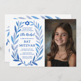 Convite PHOTO QR Bat Mitzvah, PERSONALIZADO A Cores Aquáti