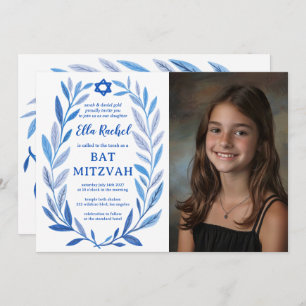 Convite PHOTO QR Bat Mitzvah, PERSONALIZADO A Cores Aquáti