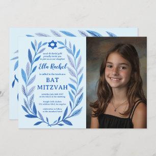 Convite PHOTO QR Bat Mitzvah, PERSONALIZADO A Cores Aquáti