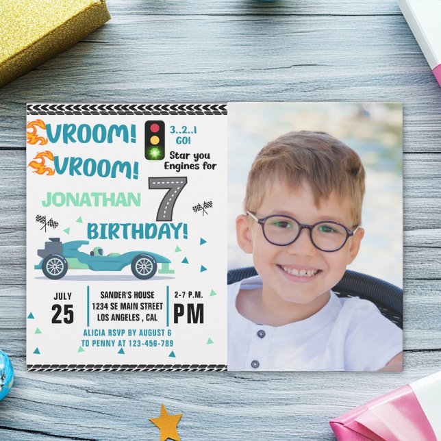 Convite Photo Race Car • 7th Birthday Racing Party (Criador carregado)