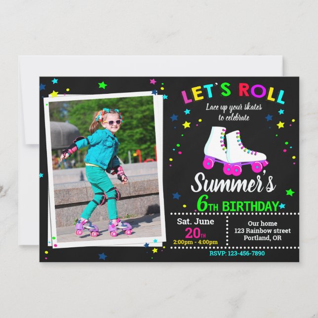 Convite Photo Roller skate birthday invitation - Sk8 party (Frente)