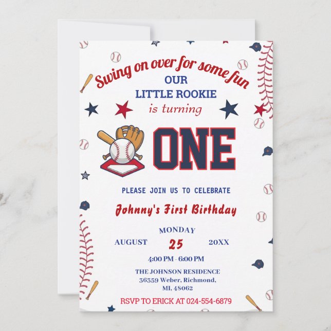 Convite Photo Rookie Of The Year Baseball First Birthday (Frente)