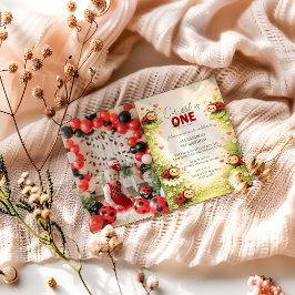 Convite Photo Rustic Floral Lady Bug 1st Birthday