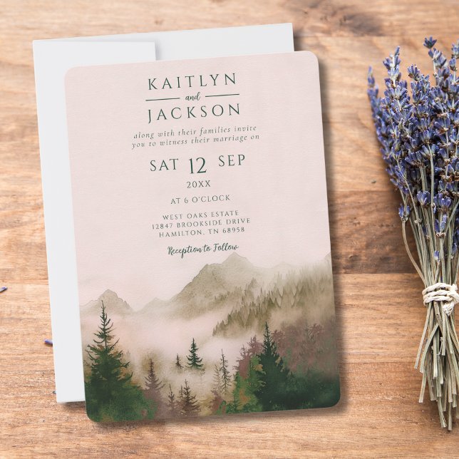 Convite Photo Rustic Watercolor Mountain Wedding (Photo Rustic Watercolor Mountain Wedding Invitation)