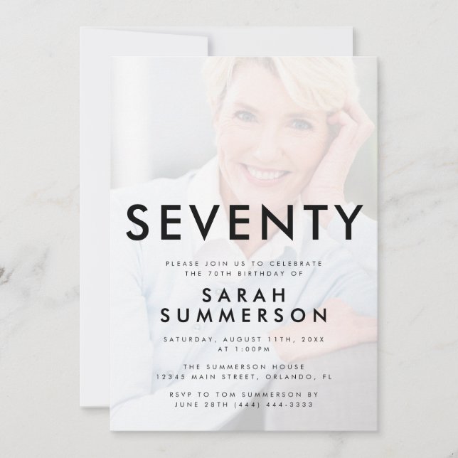 Convite Photo Seventy Black White 70th Birthday (Frente)