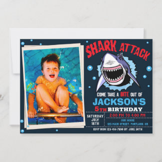 Convite Photo Shark Birthday Invitation Shark Attack party
