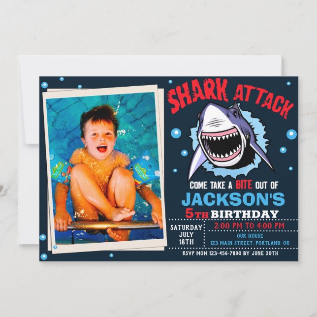 Convite Photo Shark Birthday Invitation Shark Attack party (Frente)