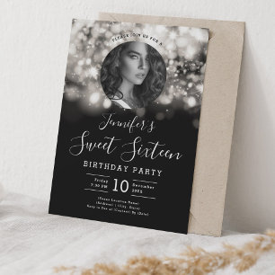 Convite PHOTO Silver Hollywood Lights Sweet 16 Party