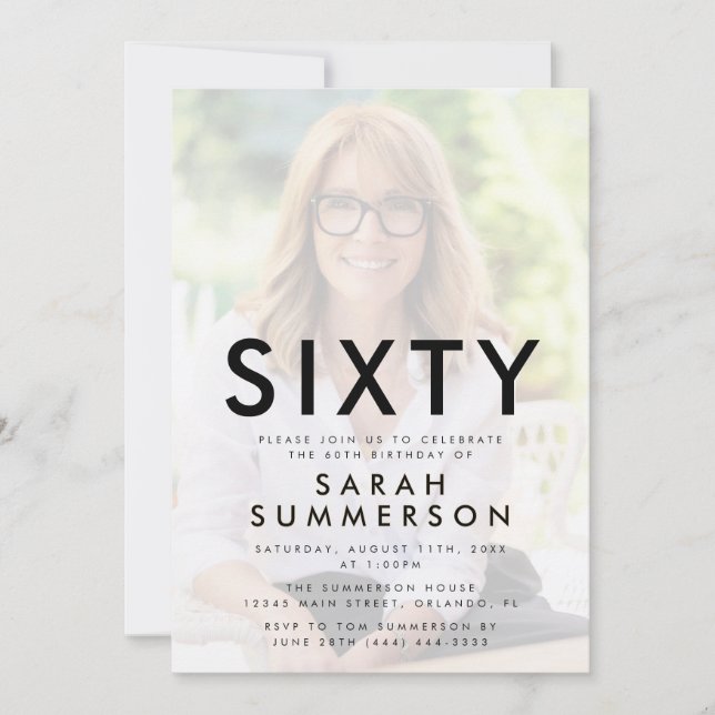 Convite Photo Sixty Black White 60th Birthday (Frente)