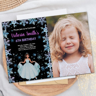 Convite Photo Snow Purple Floral Princess Birthday
