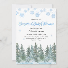 Convite Photo Snowflakes Pine Winter Couples Baby Shower 