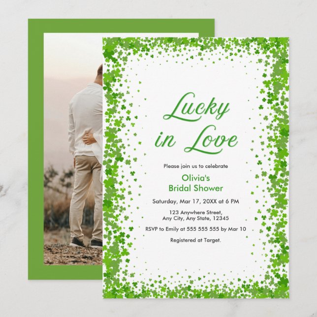 Convite Photo St Patrick's Day Lucky in Love Bridal Shower (Frente/Verso)