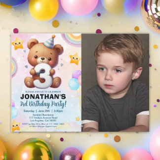Convite Photo Teddy Bear Birthday 3rd for Boys