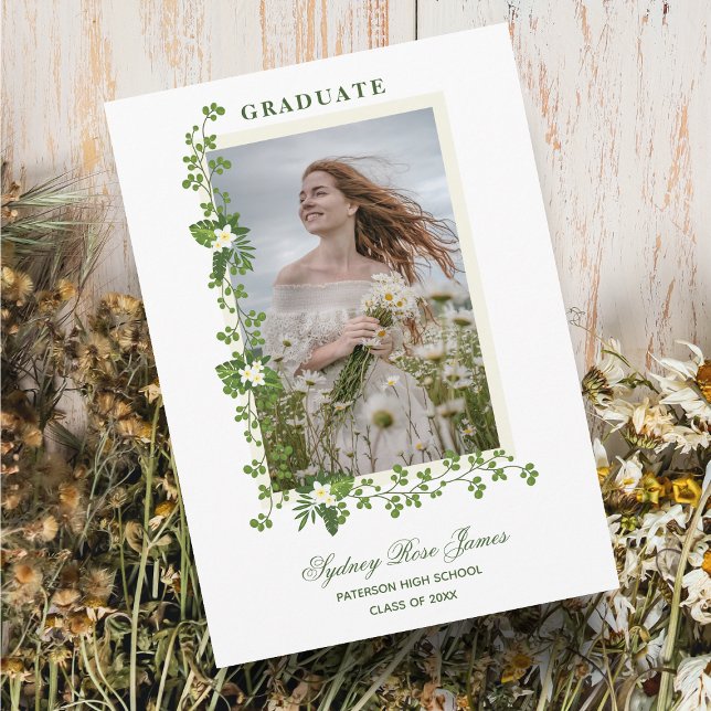 Convite Photo Tropical Branches & White Flowers Graduate (Criador carregado)