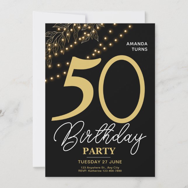 Convite Photo Typography Botanical Elegant 50 Birthday (Frente)