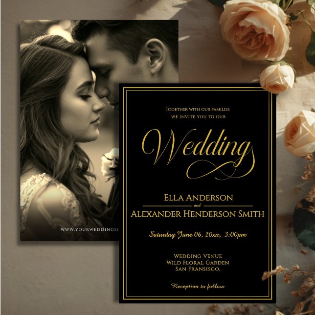 Convite Photo Vintage Black Wedding Invitation (Cinematic Photo Vintage Black Wedding Invitation)