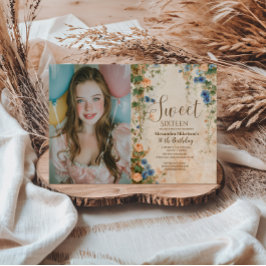 Convite Photo Vintage Pastel Wildflower Sweet Sixteen