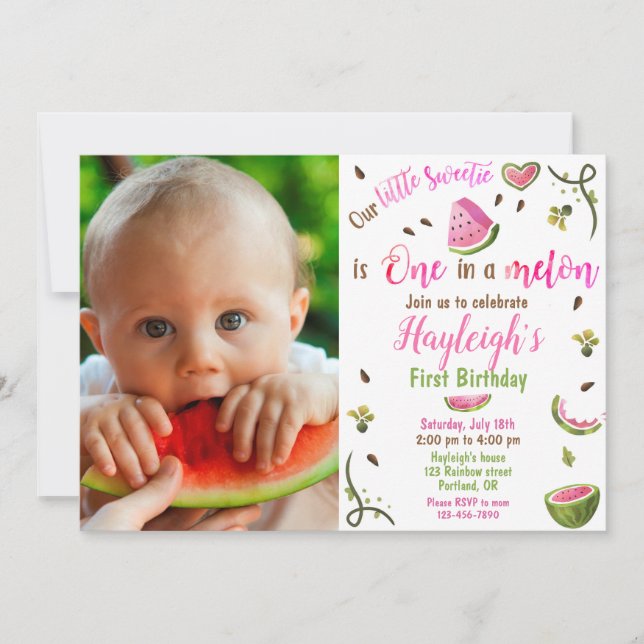 Convite Photo Watermelon birthday invitation 1st birthday (Frente)