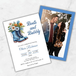Convite Photo Western Blue Boots & Bubbly Bridal Shower 