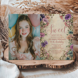 Convite Photo Whimsical Pastel Wildflower Sweet 16