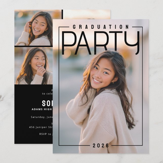 Convite PhotoPop Chic Graduation Party (Frente/Verso)