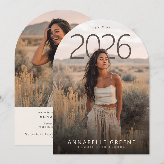 Convite PhotoPop Modern Arch Photo Graduation Party (Frente/Verso)