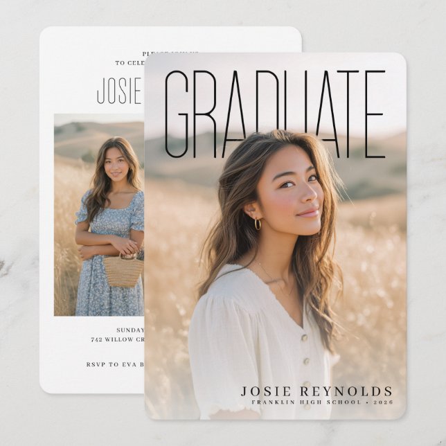 Convite PhotoPop Modern Photo Collage Graduation Party (Frente/Verso)