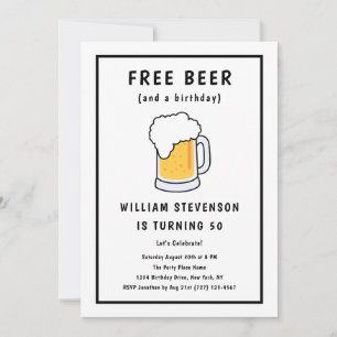 Convite Piada de Cerveja Livre Engraçada Homem Simples 50º