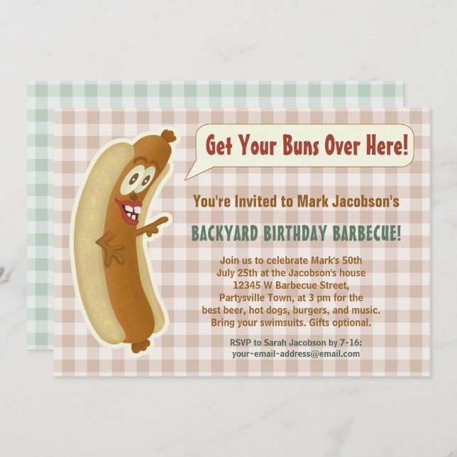 Convite Piada de Festa de aniversário de churrasqueira eng (Frente/Verso)