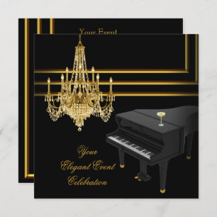 Convite Piano Chandelier Dourado do Partido Elegante