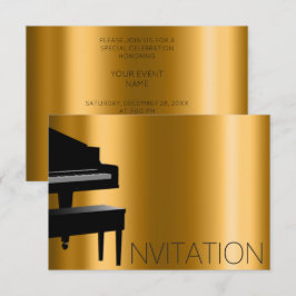Convite Piano Concert Formal Minimalismo Vip Black Dourado