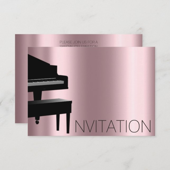 Convite Piano Concert Formal Minimalismo Vip Black Pink (Frente/Verso)