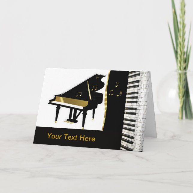 Convite Piano Invitation Gold and Black Keyboard (Frente)