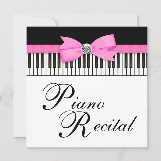 Convite Piano preto-e-branco cor-de-rosa Chaves Consideran (Frente)