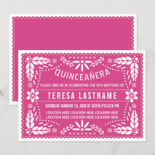 Convite Picado cor-de-rosa do papel de Quinceañera