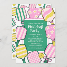 Convite Pickball verde-rosa e amarelo
