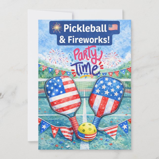 Convite PICKLEBALL 4th of July Pickleball Party Invitation (Frente)