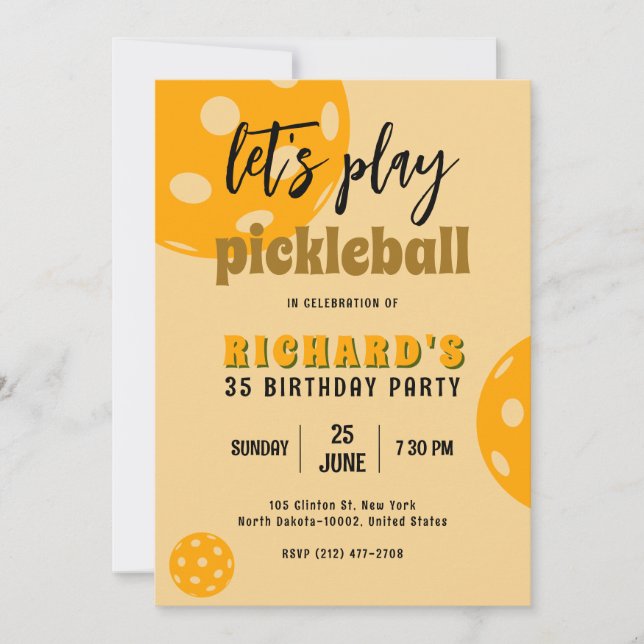 Convite Pickleball Birthday - Partido Esportivo Laranja (Frente)