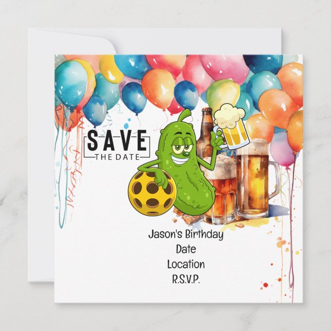 Convite Pickleball Birthday Salvar Data para Festa (Frente)