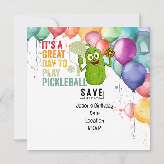 Convite Pickleball Birthday Salvar Data para Festa (Frente)