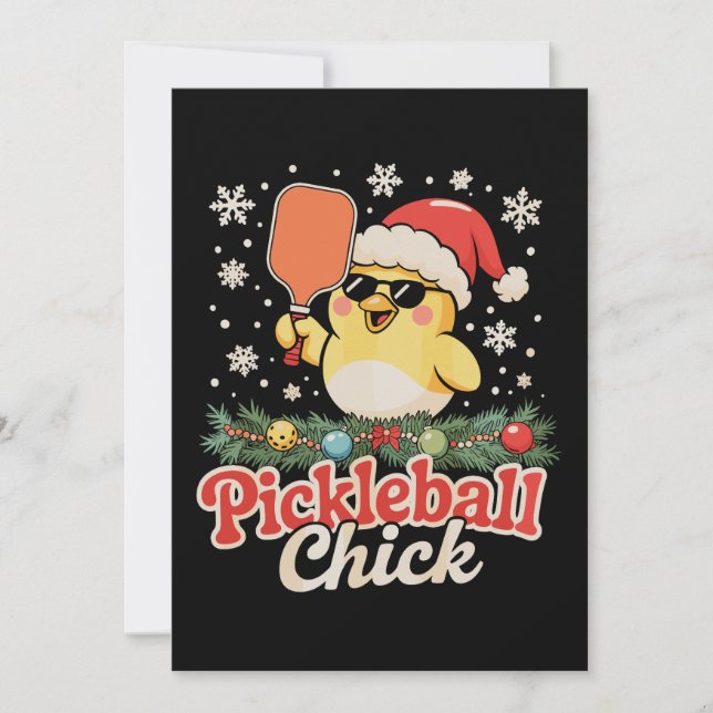Convite Pickleball Chick Chapéu de Papai Noel Óculos de So (Frente)